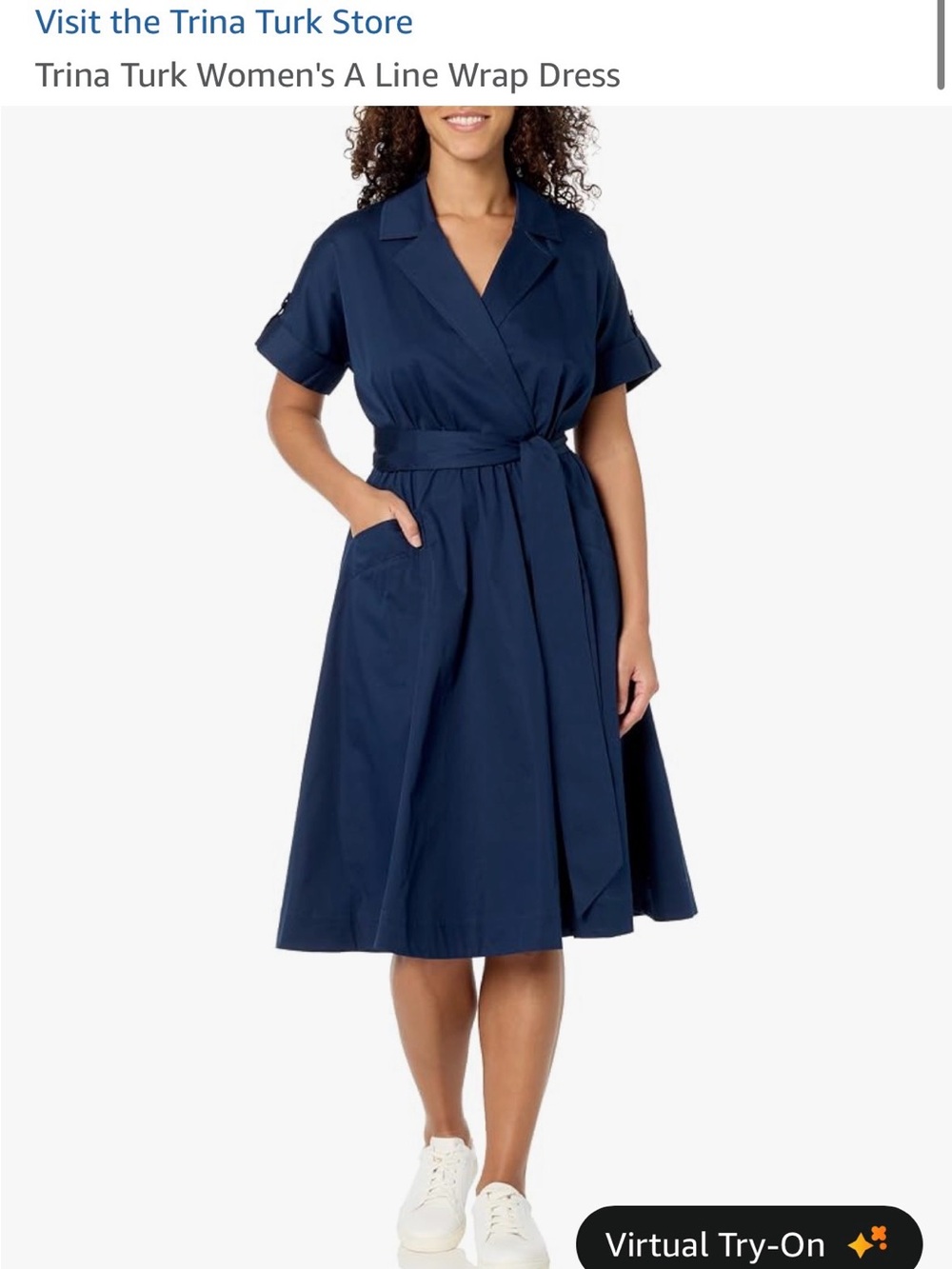 Trina Turk Navy Wrap-Front A-Line Midi Dress
